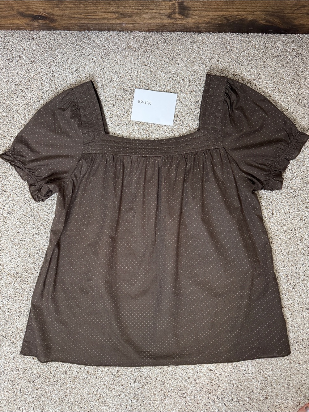 Brown With Small Green Polka Dot Square Neck 100% Cotton Top - Picture 7 of 14